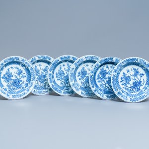 Zes Chinese blauw-witte borden, Yongzheng/Qianlong — foto 1