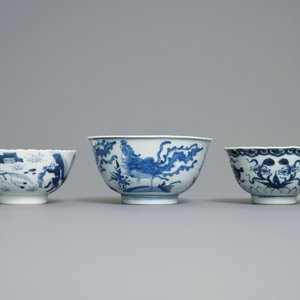Zes Chinese blauw-witte kommen, Kangxi — foto 12