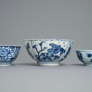 Zes Chinese blauw-witte kommen, Kangxi — foto 3
