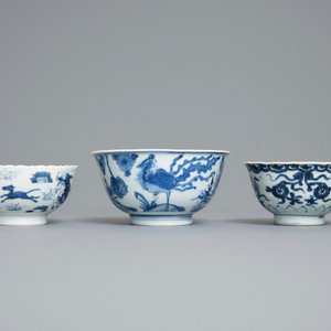Zes Chinese blauw-witte kommen, Kangxi — foto 9