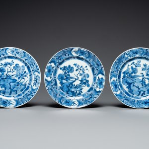 Zes Chinese blauw-witte schotels, Kangxi — foto 2