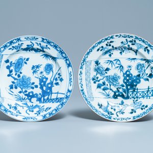 Zes Chinese blauw-witte schotels, Yongzheng/Qianlong — foto 2