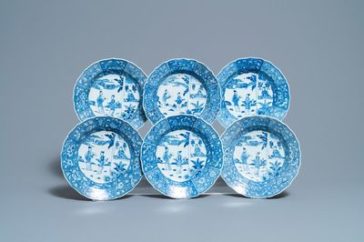 Zes Chinese blauw-witte 'Xi Xiang Ji' borden, Qianlong