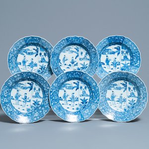 Zes Chinese blauw-witte 'Xi Xiang Ji' borden, Qianlong — foto 1