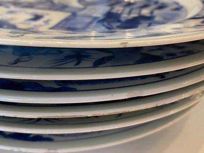 Zes Chinese blauw-witte 'Xi Xiang Ji' schotels, Kangxi — foto 5