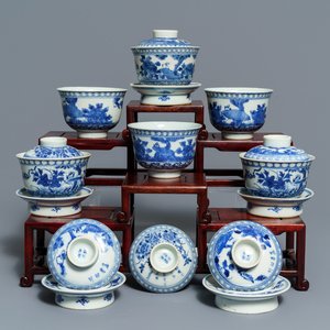 Zes Chinese blauwwitte 'Bleu de Hue' dekselkommen voor de Vietnamese markt, 19e eeuw — foto 1