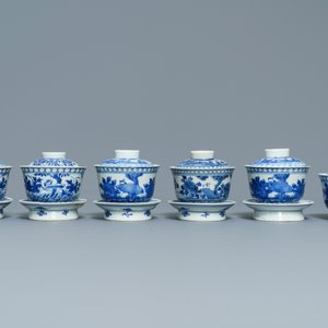 Zes Chinese blauwwitte 'Bleu de Hue' dekselkommen voor de Vietnamese markt, 19e eeuw — foto 3
