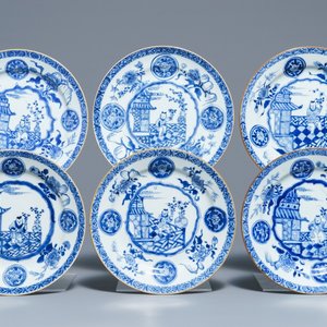 Zes Chinese blauwwitte borden met 'zotjes', Kangxi — foto 1