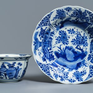 Zes Chinese blauwwitte kommen op onderborden, Kangxi — foto 2