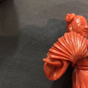 Zes Chinese bloedkoralen figuren op houten sokkels, 19/20e eeuw — foto 8