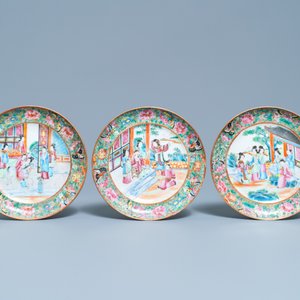Zes Chinese Canton famille rose borden, 19e eeuw — foto 2