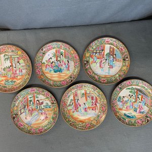 Zes Chinese Canton famille rose borden, 19e eeuw — foto 6