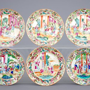 Zes Chinese Canton famille rose borden, 19e eeuw — foto 1
