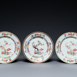 Zes Chinese famille rose borden met bloesemtakken, Yongzheng — foto 2