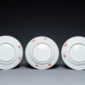 Zes Chinese famille rose borden met bloesemtakken, Yongzheng — foto 3
