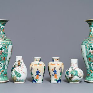 Zes Chinese famille rose en verte vazen, 19e eeuw — foto 4