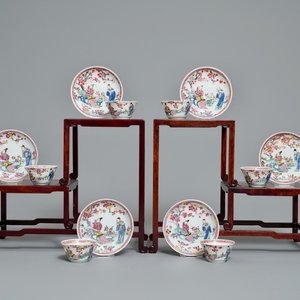 Zes Chinese famille rose koppen en schotels, Yongzheng — foto 1