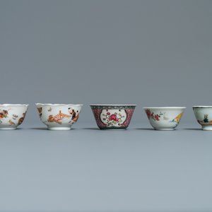 Zes Chinese famille rose schotels en vijf koppen, Kangxi en later — foto 9