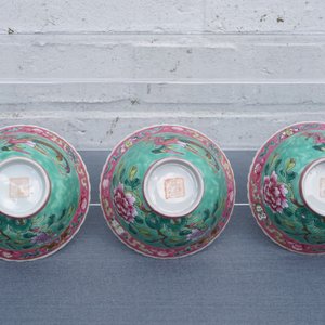 Zes Chinese famille rose Straits of Peranakan kommen met feniksen en pioenrozen, 19e eeuw — foto 11
