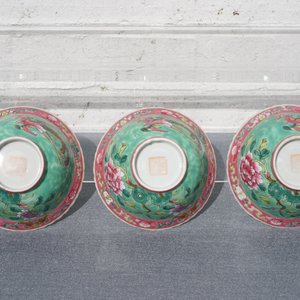Zes Chinese famille rose Straits of Peranakan kommen met feniksen en pioenrozen, 19e eeuw — foto 12