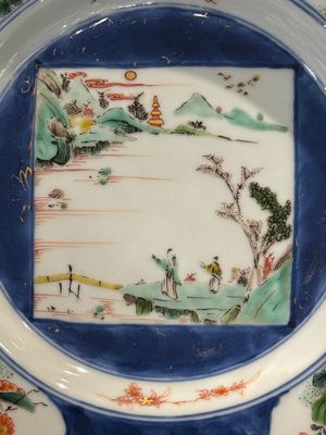 Zes Chinese famille verte 'Xie Qin Fang You 攜琴訪友' borden, Kangxi — foto 10