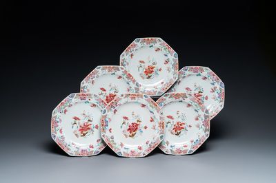 Zes Chinese octagonale famille rose borden, Qianlong