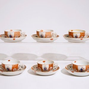 Zes Chinese rose-imari koppen en schotels, 18/19e eeuw — foto 1