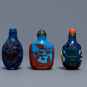 Zes Chinese snuifflessen in meerlagig glas, 19/20e eeuw — foto 3