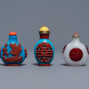 Zes Chinese snuifflessen in meerlagig glas, 19/20e eeuw — foto 6