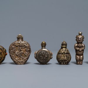 Zes Chinese snuifflessen in zilver, jade, koraal en turkoois, 19/20e — foto 2