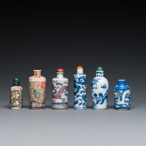 Zes Chinese snuifflessen met draken en boeddhistische leeuwen, 19/20e eeuw — foto 3