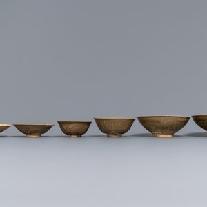 Zes Chinese Yaozhou en celadon kommen, Song/Yuan — foto 3