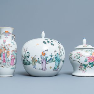 Zes diverse Chinese famille rose en qianjiang cai vazen, 19/20e eeuw — foto 8