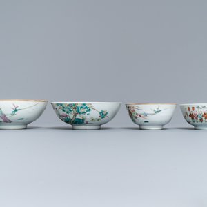 Zes diverse Chinese famille rose en verte kommen, 19/20e eeuw — foto 11