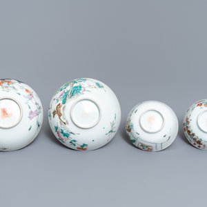 Zes diverse Chinese famille rose en verte kommen, 19/20e eeuw — foto 13