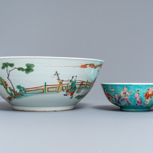 Zes diverse Chinese famille rose en verte kommen, 19/20e eeuw — foto 3