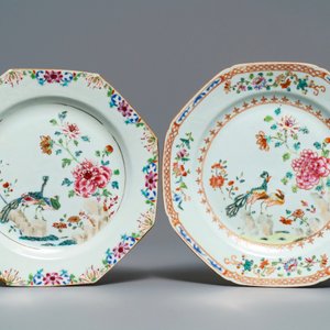 Zes diverse Chinese famille rose, verte en grisaille borden, Yongzheng/Qianlong — foto 2