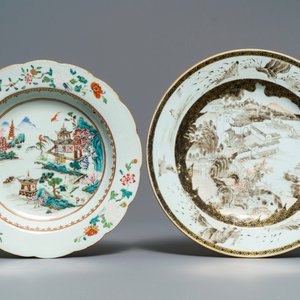 Zes diverse Chinese famille rose, verte en grisaille borden, Yongzheng/Qianlong — foto 4