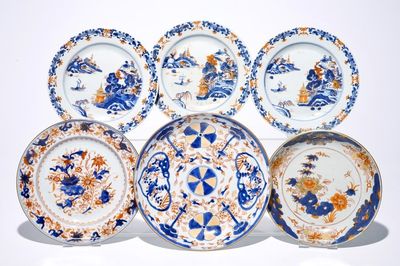 Zes diverse Chinese Imari-stijl schotels en borden, Kangxi/Qianlong