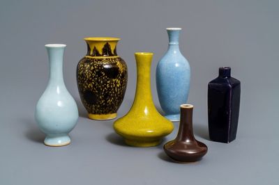 Zes diverse Chinese monochrome vaasjes, 19e eeuw