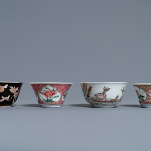 Zes diverse Chinese schotels en vier koppen, Yongzheng en later — foto 7