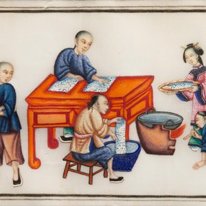 Zes diverse ingelijste Chinese schilderingen op rijstpapier, Canton, 19e eeuw — foto 13