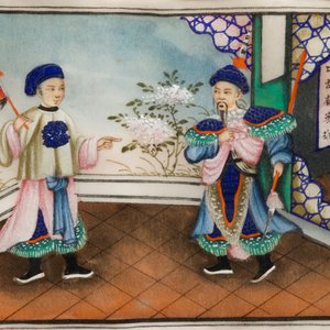 Zes diverse ingelijste Chinese schilderingen op rijstpapier, Canton, 19e eeuw — foto 2