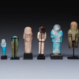 Zes Egyptische oushabti in turquoise- en groen-geglazuurde faience, Late Tijd — foto 4
