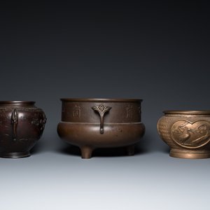 Zes Japanse bronzen vazen en wierookbranders, Edo/Meiji, 18/19e eeuw — foto 3