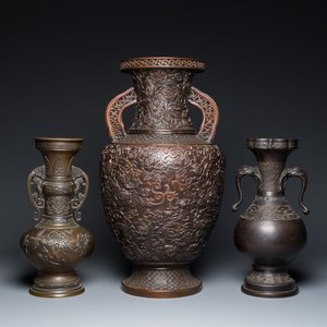 Zes Japanse bronzen vazen en wierookbranders, Edo/Meiji, 18/19e eeuw — foto 8