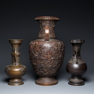 Zes Japanse bronzen vazen en wierookbranders, Edo/Meiji, 18/19e eeuw — foto 9
