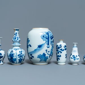 Zes kleine Chinese blauw-witte vaasjes, Kangxi — foto 3