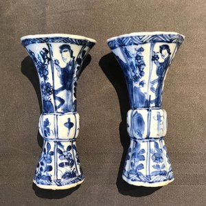 Zes paar Chinese blauw-witte miniatuur vaasjes, Kangxi — foto 10
