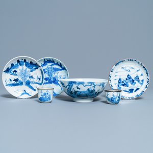 Zes stukken Chinees blauw-wit 'Bleu de Hue' porselein voor de Vietnamese markt, 18/19e eeuw — foto 1